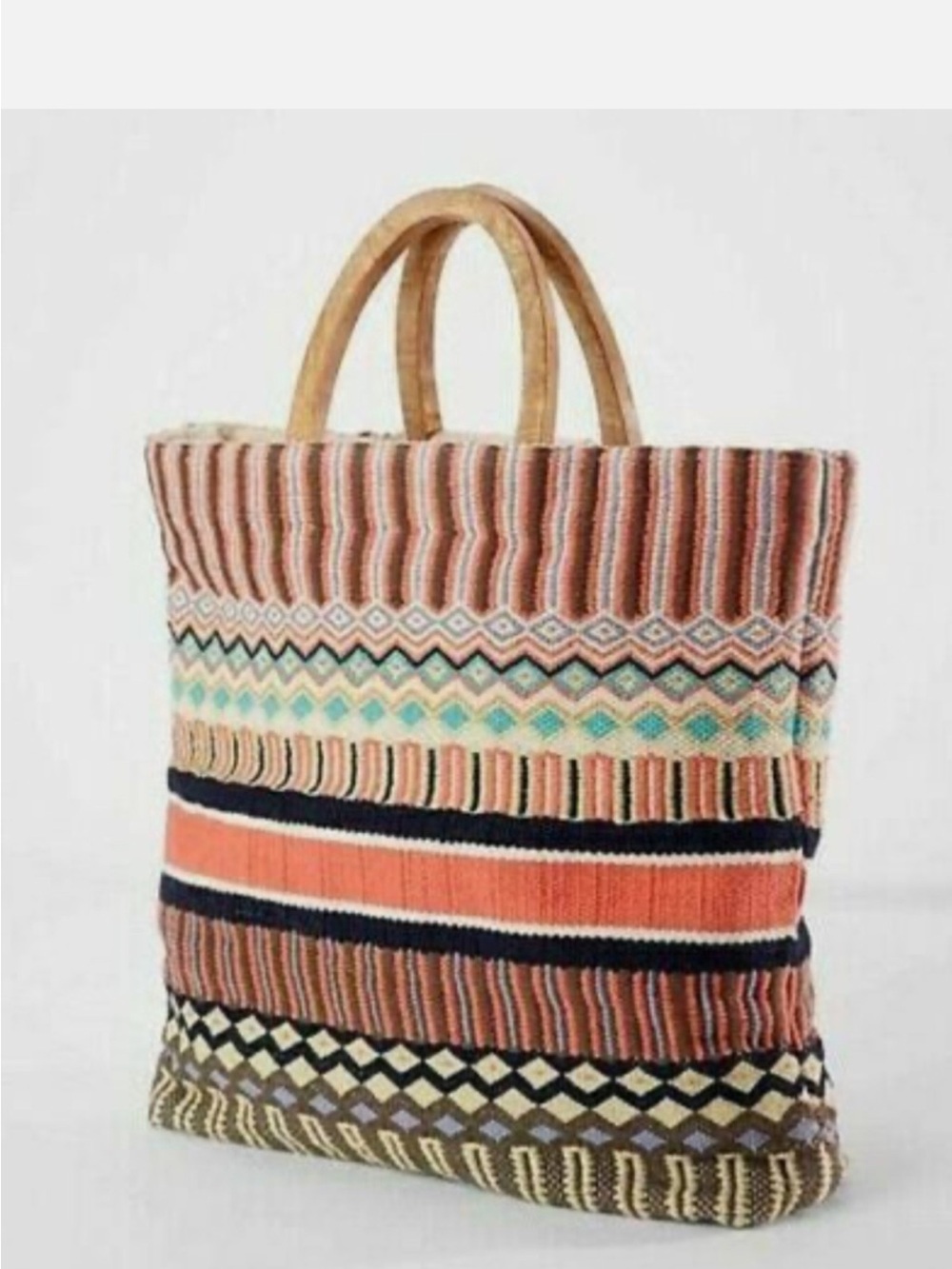 J. Jill Striped Knit Tote in Coral, Aqua and Navy